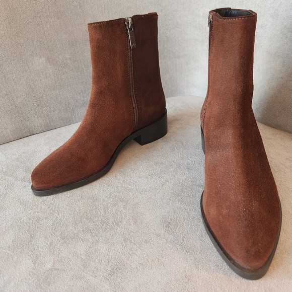 Aquatalia ankle boots 5 brown suede chocolate luxury comfort Made Italy new $495 - Picture 5 of 15